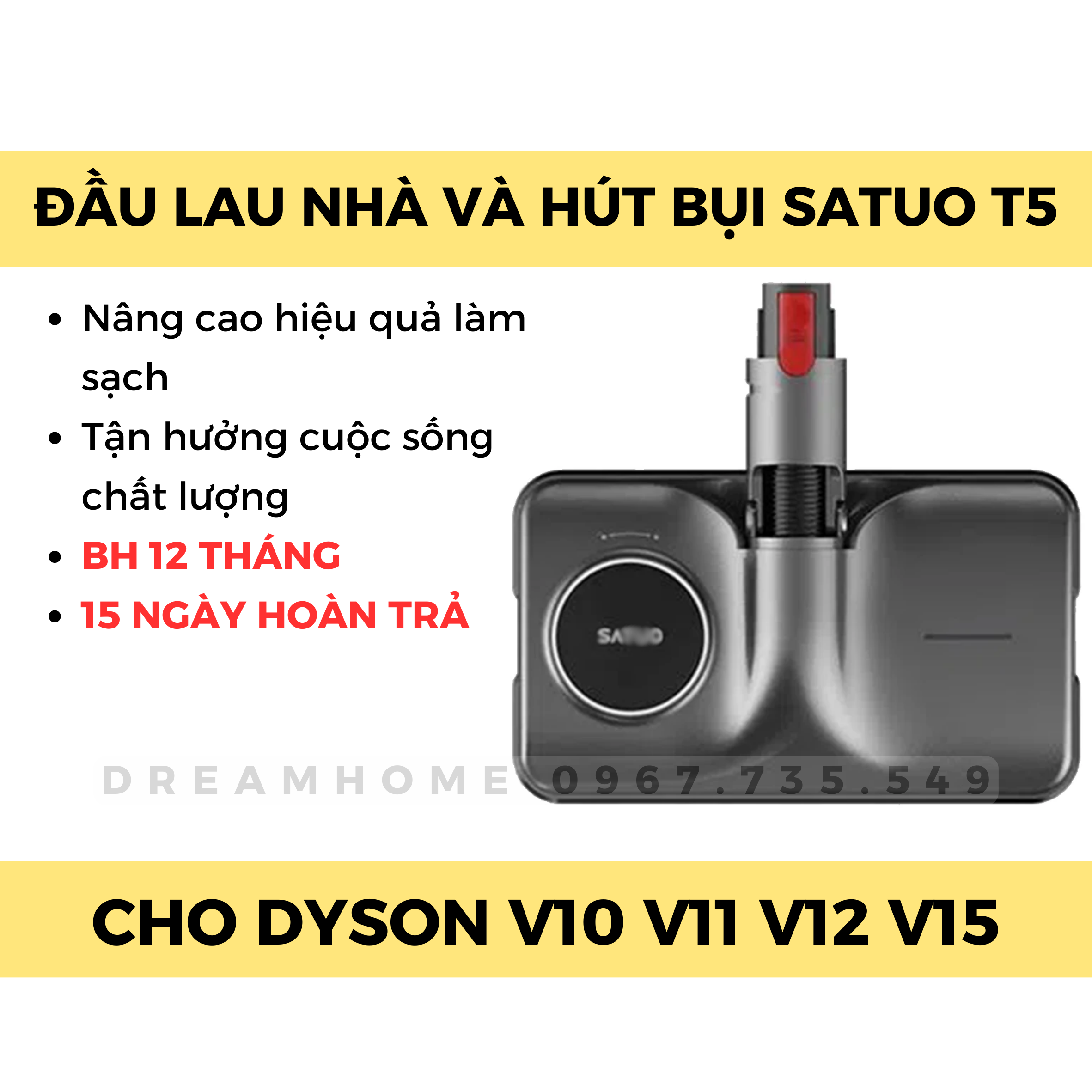 BH 12 tháng - Đầu lau nhà Satuo cho máy hút bụi Dyson V10 V11 V12 V15