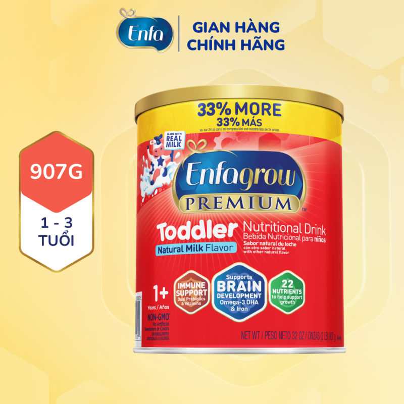 Thức uống dinh dưỡng Enfagrow Premium Toddler Hương sữa tự nhiên cho trẻ từ 1-3 tuổi -907g