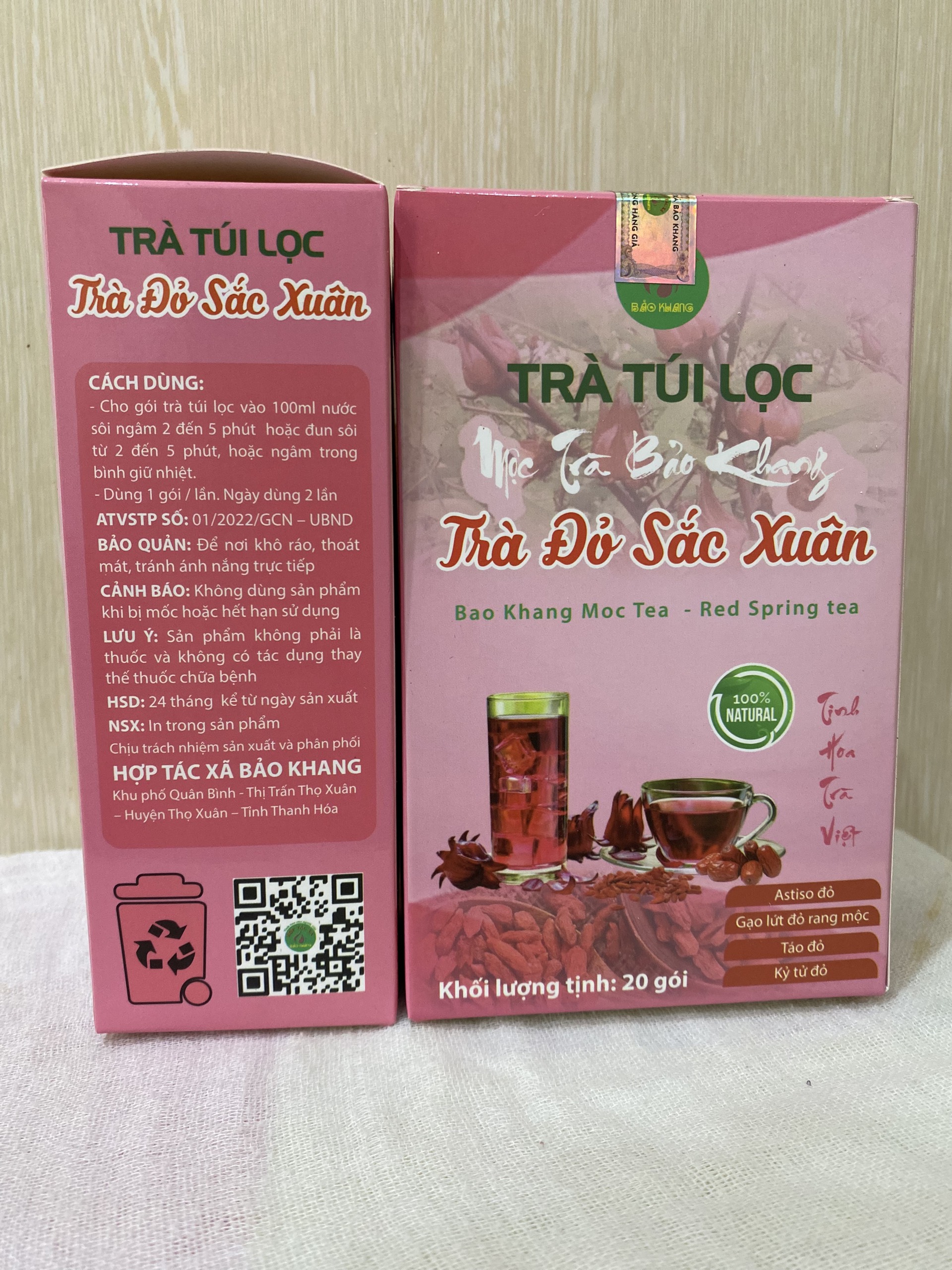 Trà đỏ sắc xuân Bảo Khang gồm astiso gạo lứt kỳ tử táo đỏ hoa hồng giúp đẹp da thanh lọc cơ thể giảm