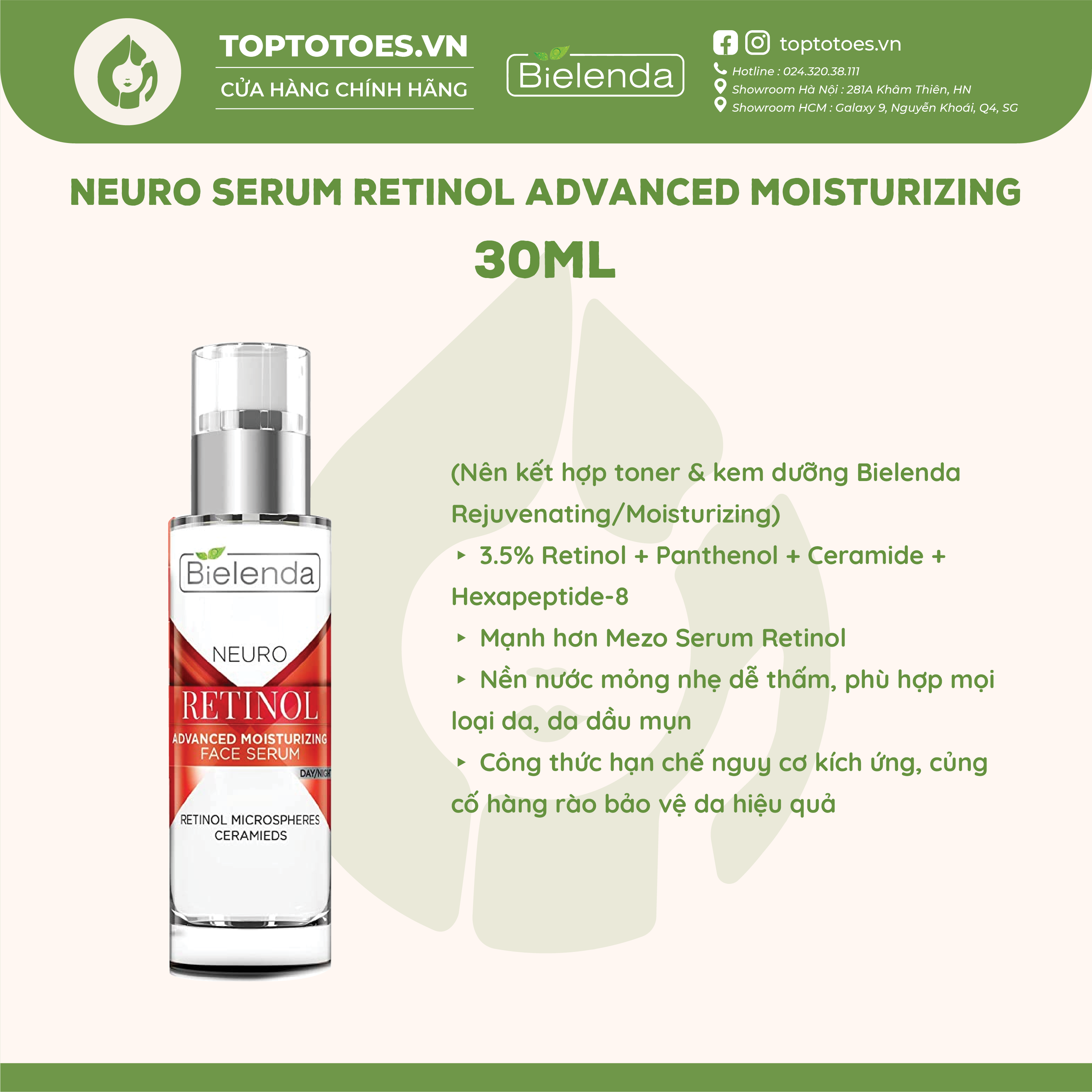 Serum Bielenda Retinol Neuro/ Mezo Skin Clinic trẻ hoá làm da căng bóng mờ thâm sẹo