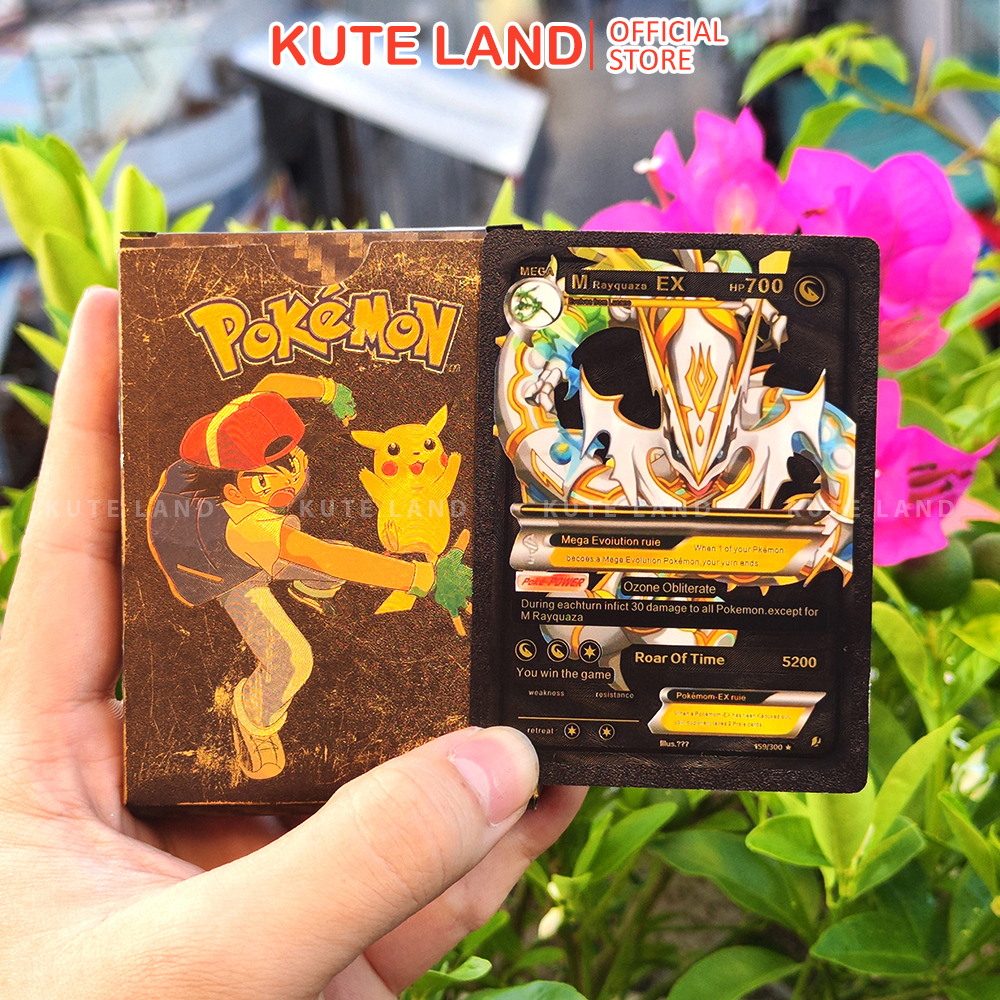 Bộ 10/55 thẻ bài Pokemon kim loại mạ vàng kim bạc đen chống nước chống bẻ cong Vmax GX chơi đối kháng