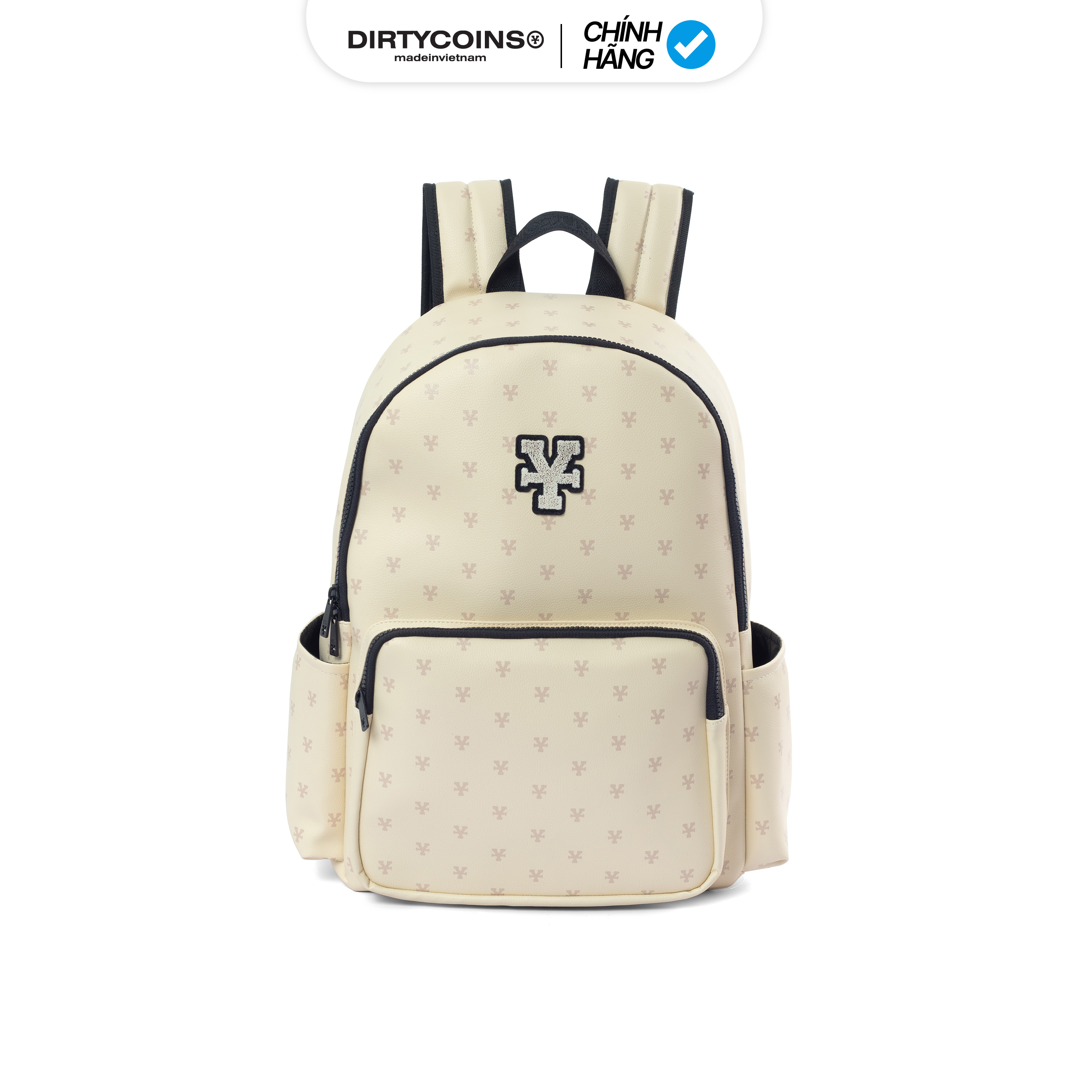 Balo DirtyCoins Pattern Leather Backpack - Cream