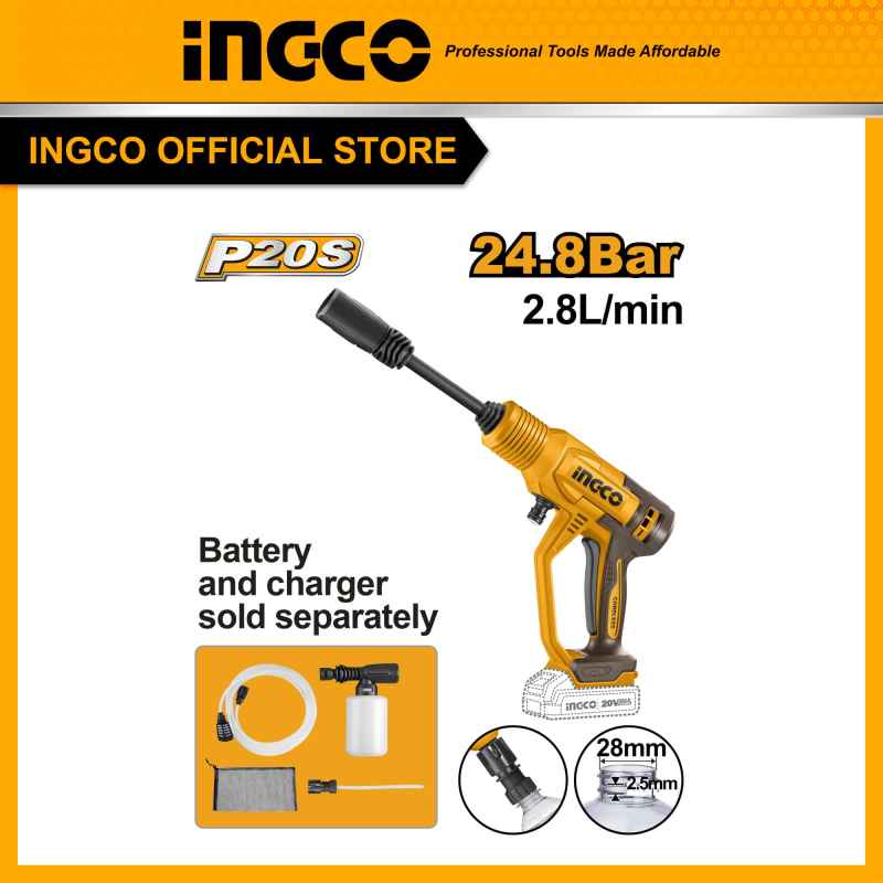 Máy rửa xe cầm tay dùng pin áp lực cao 20V INGCO CPWLI2036 (BODY) | CPWLI20362 BỘ ĐẦY ĐỦ chính hãng