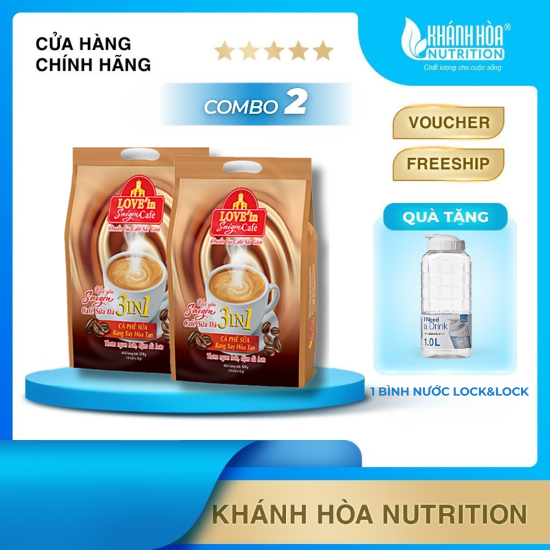 COMBO 2 Túi Cà Phê Đen Đá/Sữa Rang Xay Hòa Tan 2IN1/3IN1 LOVE’IN SAIGON CAFE - Khánh Hòa Nutrifoods - 18 gói x 1 túi