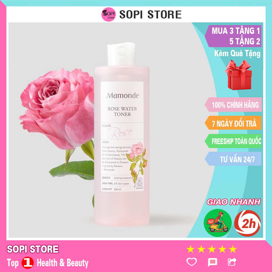 Nước hoa hồng Mamonde Rose Water Toner 250ml cung cấp độ ẩm se khít lỗ chân lông làm mịn da