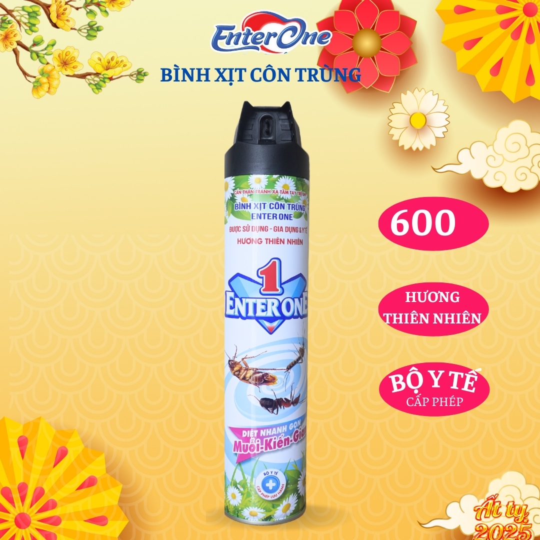 Bình xịt côn trùng EnterOne 600ml hương hoa thiên nhiên. Xịt diệt gián xịt kiến xịt muỗi hiệu quả an