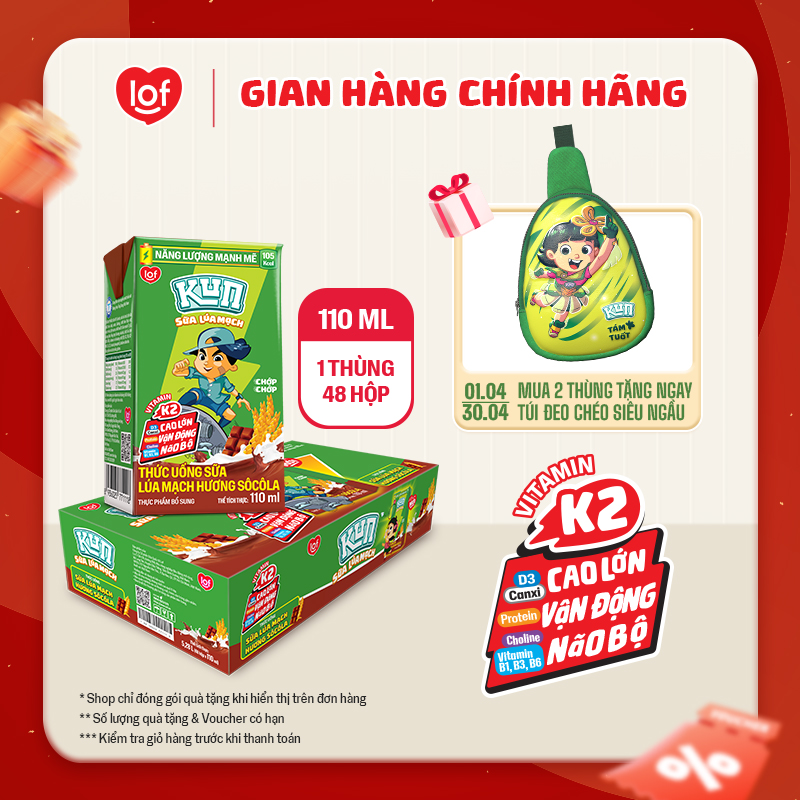 Sữa lúa mạch KUN vị socola thùng 48 hộp x 110ml