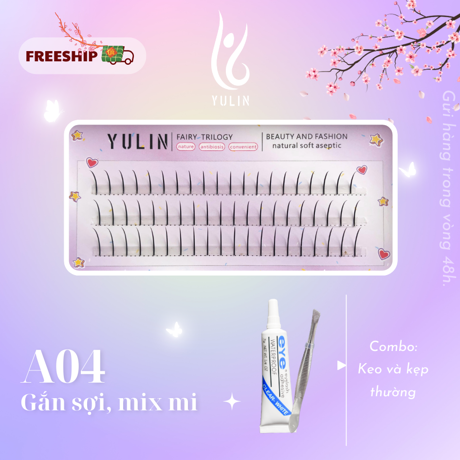 Mi giả tách sợi siêu mảnh và tự nhiên YULIN mã A04 mi tách sợi tặng kèm keo và kẹp lấy
