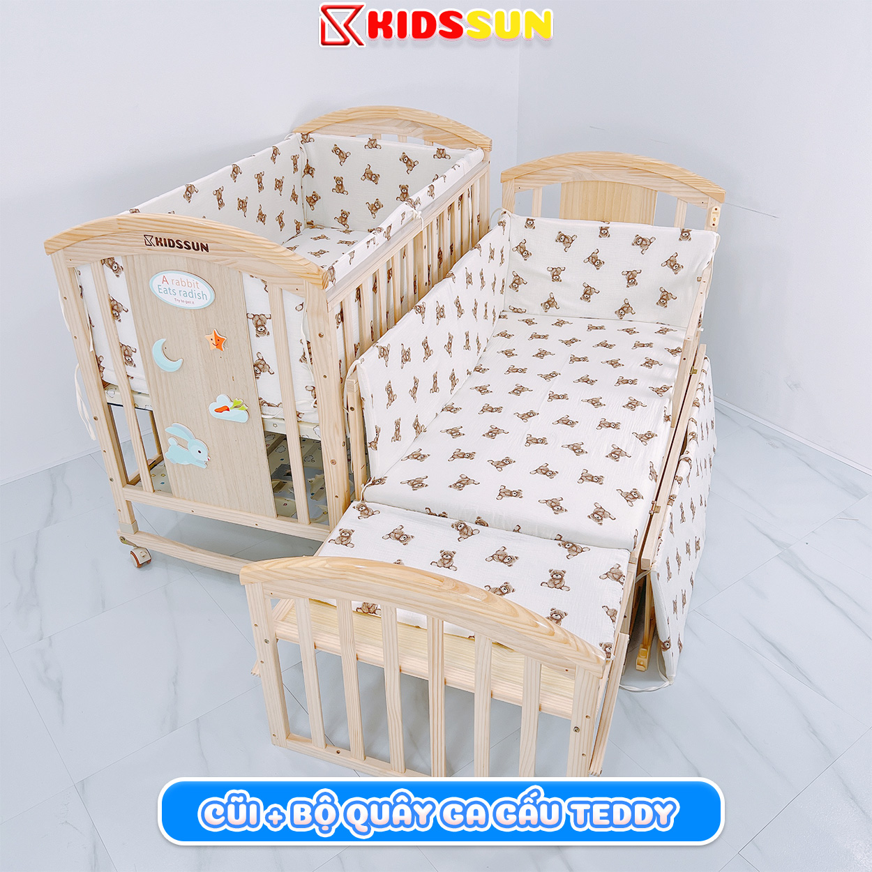 Quây Cũi Cho Bé Kidssun Gồm Ruột Bông Mềm Và Vỏ Chất Liệu Vải Muslin Cao Cấp Mềm Mịn Thoáng Mát (KHÔ