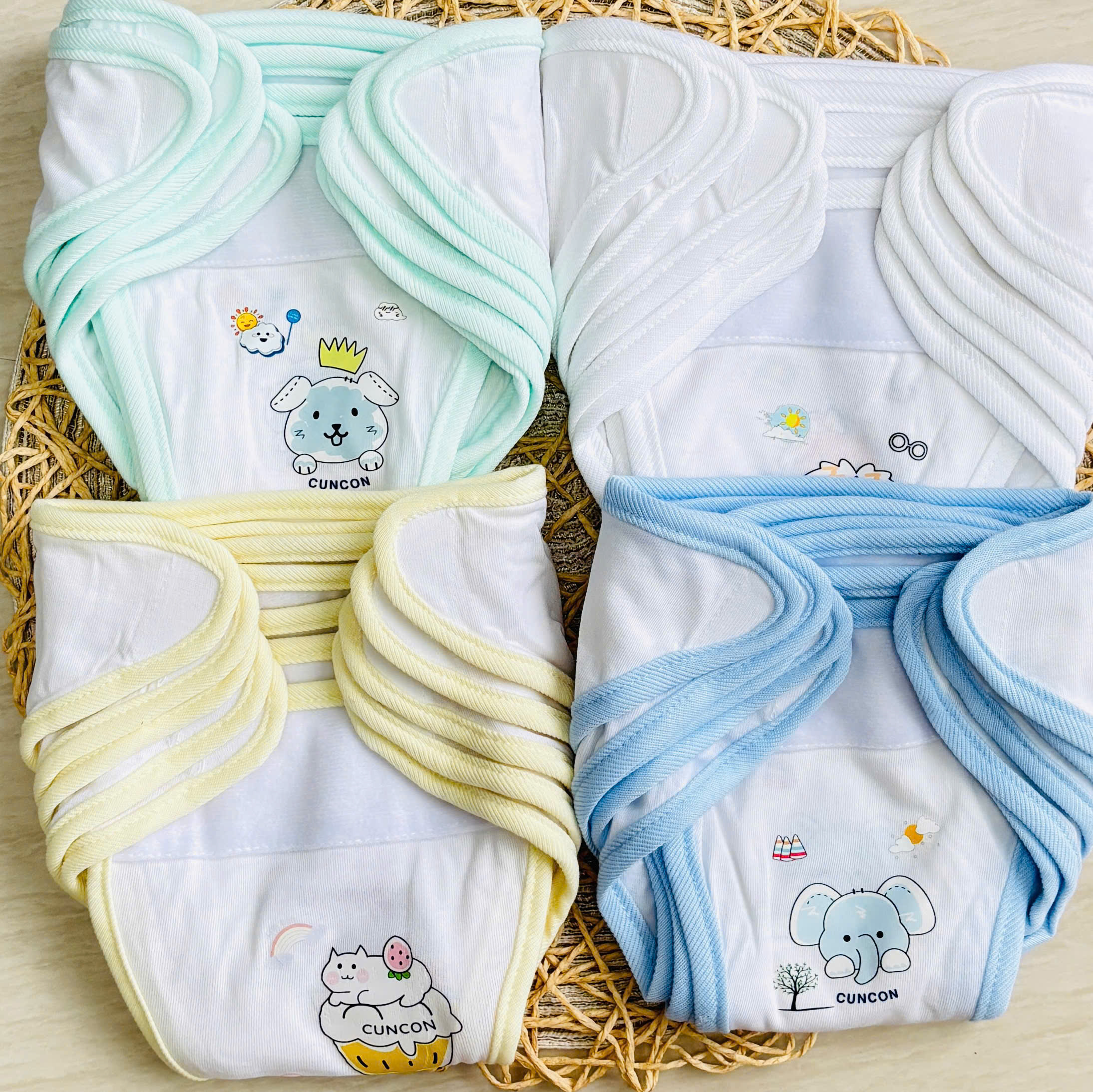 Set 5 Tã Vải In Hình CUNCON - 3 Size cho bé sơ sinh - 8kg - Chất vải cotton mềm mại thoáng mát thấm hút mồ hôi