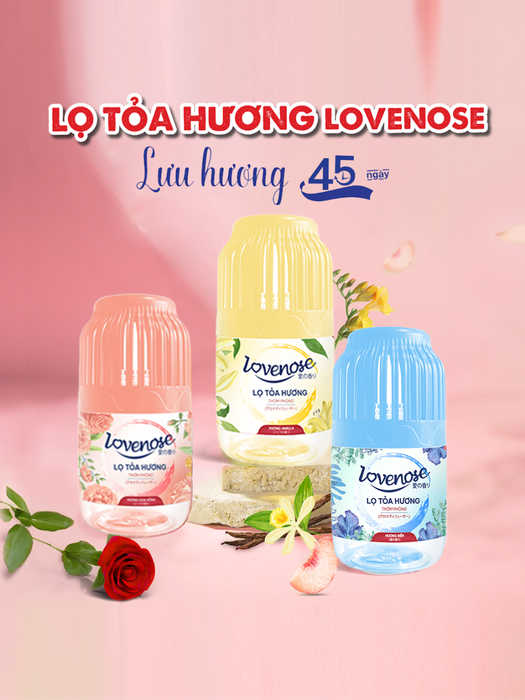 Lọ tỏa hương Lovenose hương thơm tự nhiên dễ chịu khử mùi sáp thơm phòng thế hệ mới 45 ngày