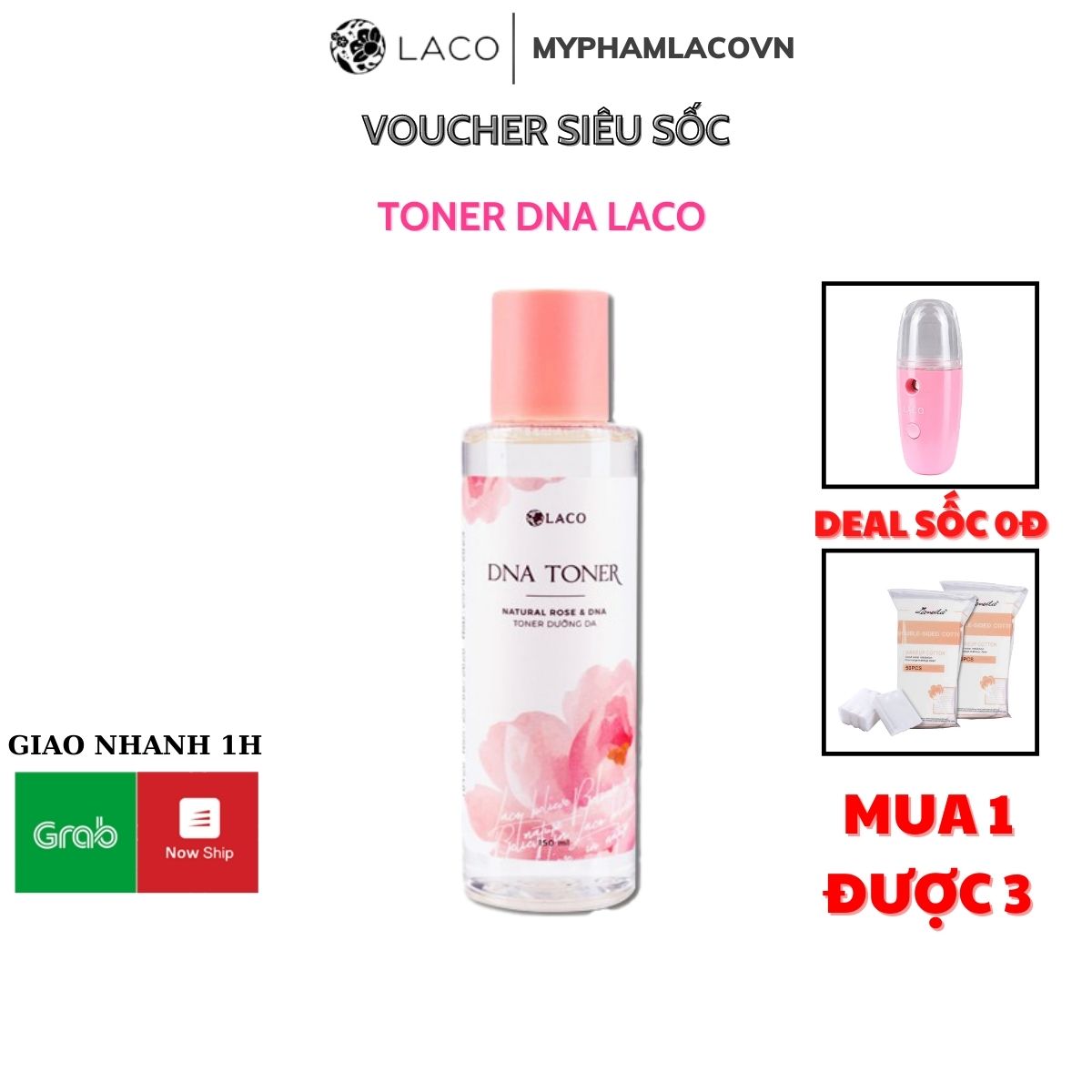 Toner Dna Laco Nước Hoa Hồng Cấp Ẩm Cho Da + Tặng Kèm Máy Phun Sương Mini Giúp Làm Sạch Mặt Dưỡng Ẩm Cho Da