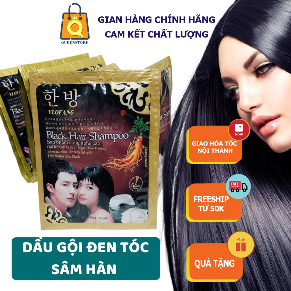 Nhuộm Phủ Tóc Bạc Thảo Dược Gội Là Đen Nhân Sâm Hàn Quốc Black Hair Sampoo Nhanh Gọn Dễ Sử Dụng An Toàn