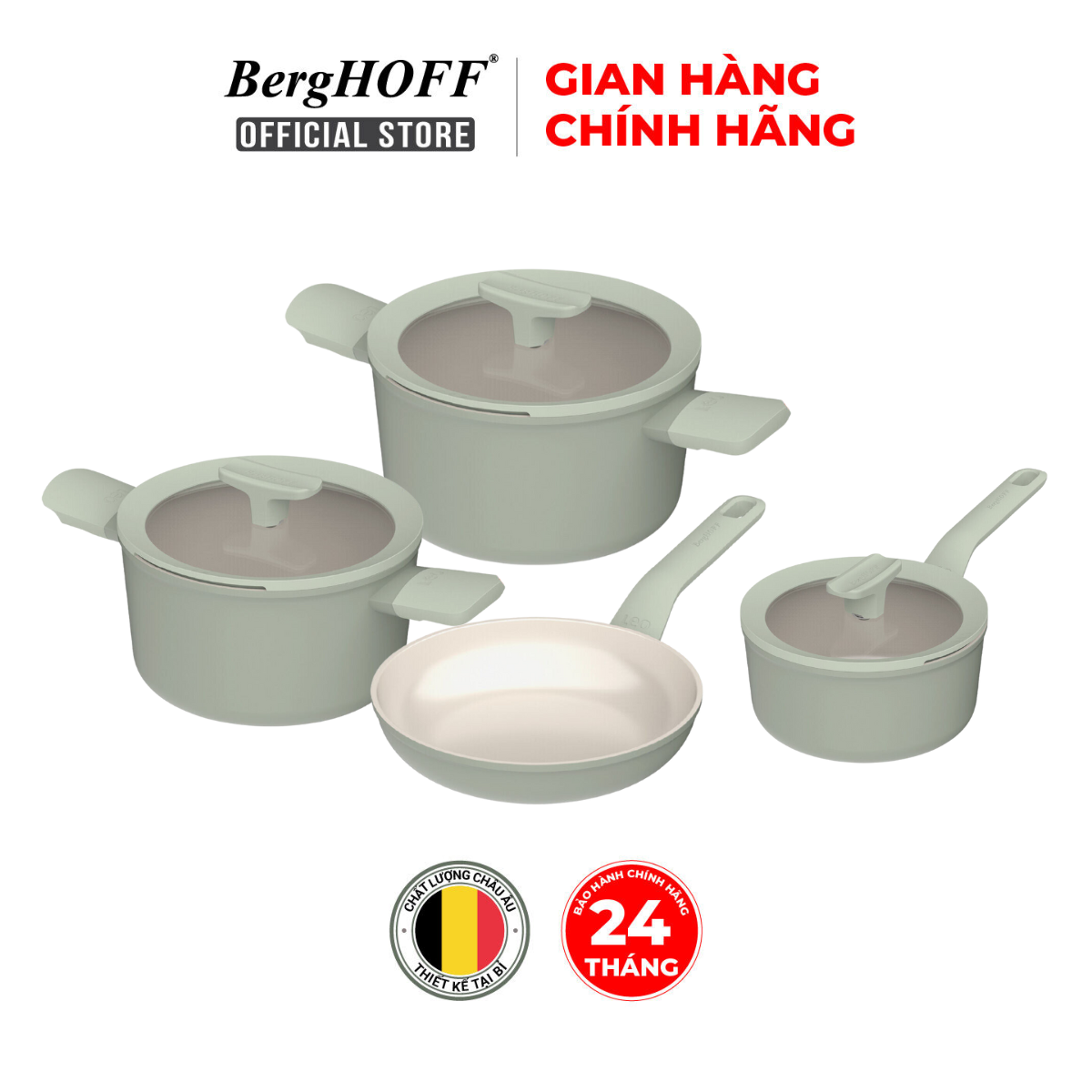 Bộ nồi chảo BergHOFF Balance 4 món kèm quánh phủ ceramic chống dính