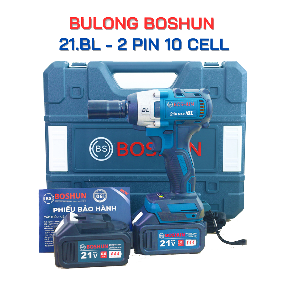 Máy Siết Bulong BOSHUN 330N.m Mẫu Mới Lực Siết Lớn Dùng Pin 10 Cell Không Chổi Than