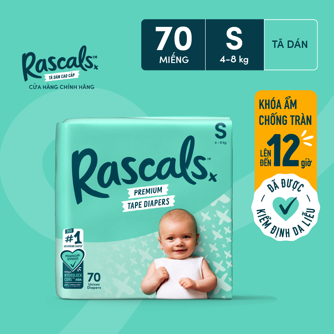 Tã/Bỉm Dán Rascals Size S (4-8kg) 70 miếng