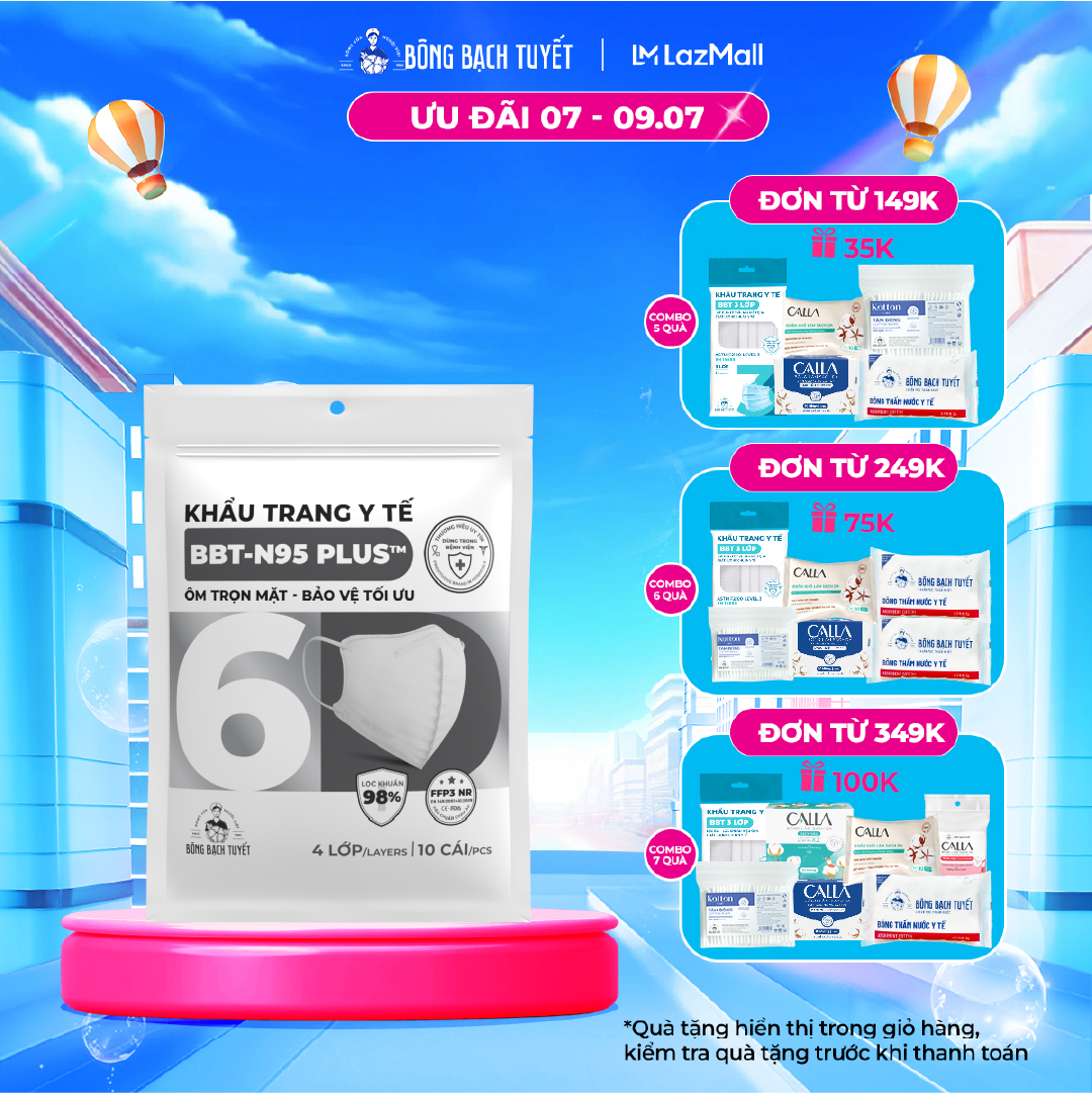 Khẩu trang 6D - N95 Plus trắng 4 lớp (10 cái/gói)