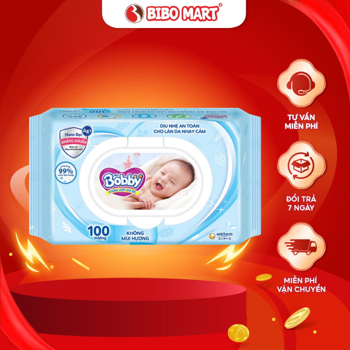 Giấy Ướt Bobby Khăn Ướt Em Bé Đa Năng Không Mùi Dịu Nhẹ Tiện Dụng Dành Cho Bé 100 Tờ - Bibo Mart