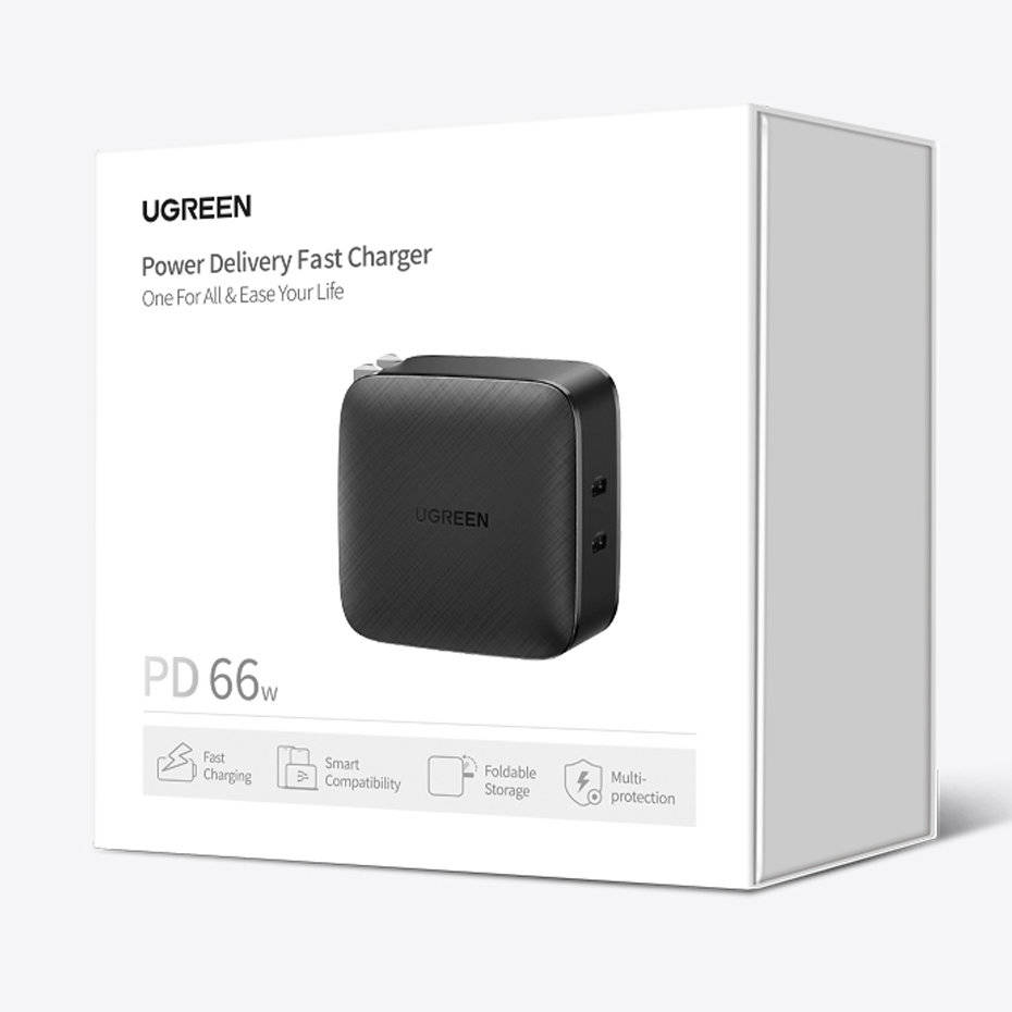 Cục Sạc Nhanh 66W Ugreen CD216 - 2 Type C - QC 3.0 - PD 3.0 - PPS 3A - Sản Phẩm Chính Hãng New Nguyê