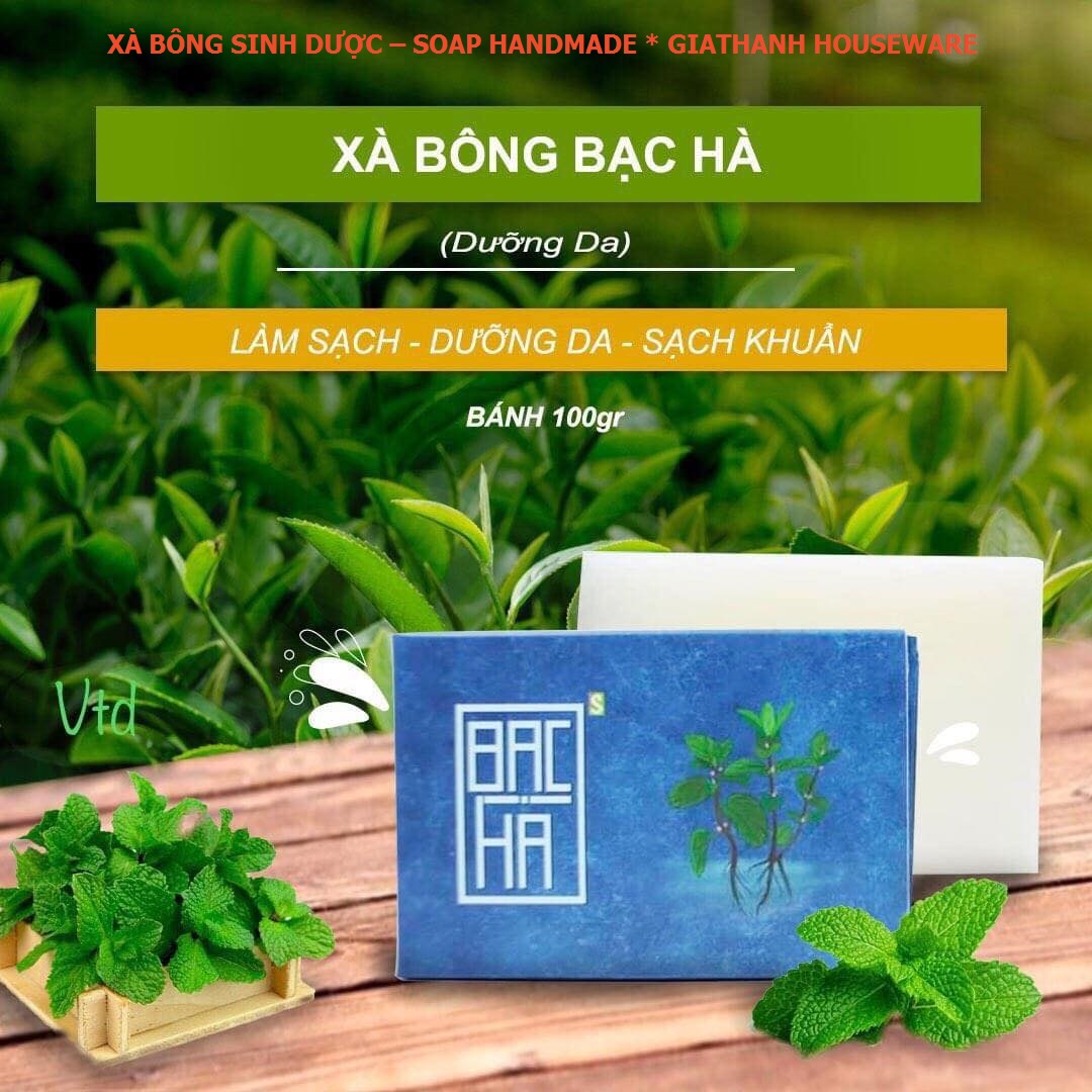 Xà bông Sinh Dược Bạc hà💕 xà bông handmade 100gr💕 Xà bông cục 100% thiên nhiên giúp dưỡng da trị mụn đầu đen mụn cám mụn trứng cá mụn ẩn. Hương xà phòng quyến rũ dịu ngọt giúp làm giảm stress mệt mỏi Phù hợp mọi loại