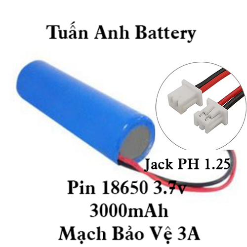 Pin sạc 18650 3.7 - 4.2v 3000mah Kèm Jack PH 2.0 Và Mạch Bảo Vệ 3A dùng cho đèn tích điện loa mini q