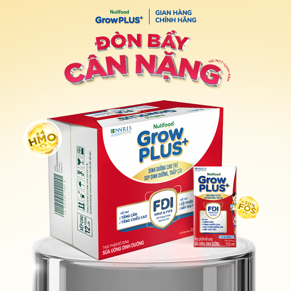 Thùng Sữa Bột Pha Sẵn Nutifood GrowPLUS+ Suy Dinh Dưỡng - Hỗ Trợ Tăng Cân Tăng Chiều Cao Ít Đường (2x24 Hộp x 110ml) (Bao bì tùy đợt nhập hàng)