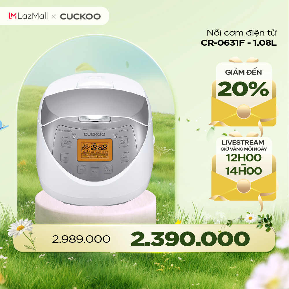 Nồi cơm điện tử Cuckoo 1L CR-0631F - Lòng nồi chống dính nhiều chế độ nấu ăn - Hàng chính hãng - Chấ
