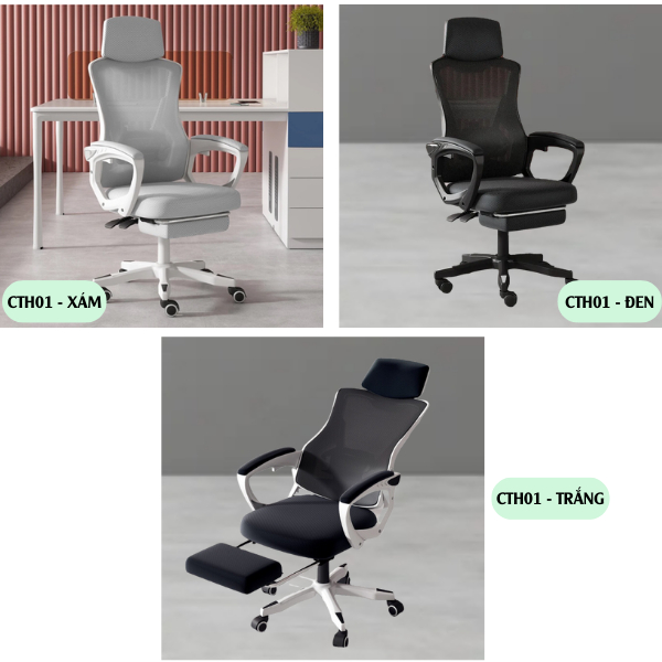 Ghế Xoay Văn Phòng Ghế Công Thái Học Ghế Gaming Ngả Lưng Gác Chân Tựa Đầu Êm Ái Giúp Bảo Vệ Cột Sống