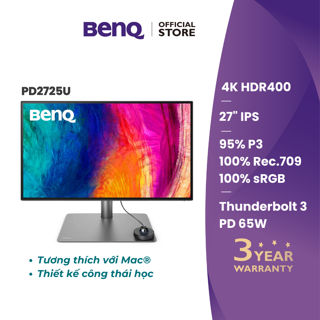 Màn hình đồ họa BenQ PD2725U _ 27 inch 4K UHD IPS 100% sRGB 95% P3 Thunderbolt 3 tương thích Mac