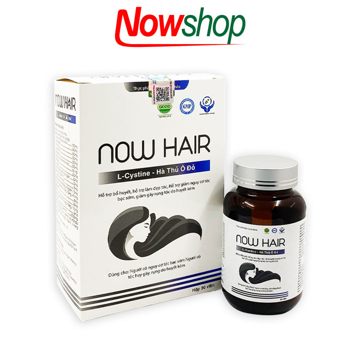 Viên uống đẹp móng tóc Now Hair L - cystine Hà Thủ Ô Đỏ hỗ trợ giảm xơ rối gãy rụng làm đen cải thiệ