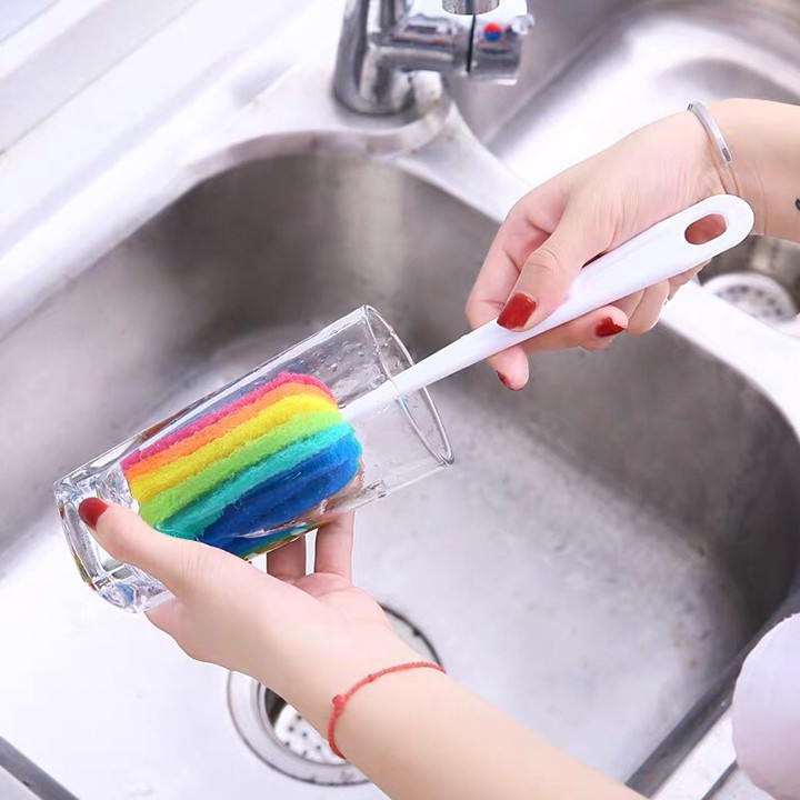 Dụng cụ cọ rửa ly cốc bình nước ... đa năng 7 màu - Cây cọ bọt biển lau rửa ly cốc tiện lợi