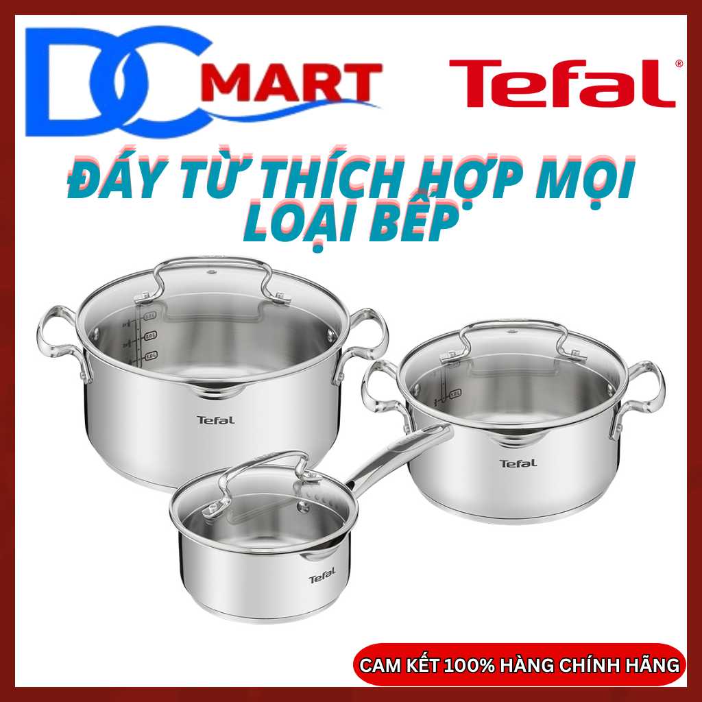 Bộ 3 nồi inox cao cấp Tefal Duetto Plus (Nồi cán dài 16cm Nồi 20cm Nồi 24cm ) - Hàng chính hãng
