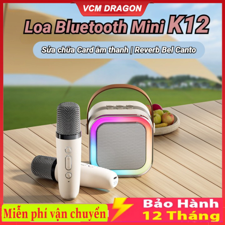 Bộ Loa Bluetooth + 2 Mic Không Dây Mini Hát Karaoke Tại Nhà K12 Có Thể Thay Đổi Giọng Dễ Sử Dụng  BẢO HÀNH 12 THÁNG