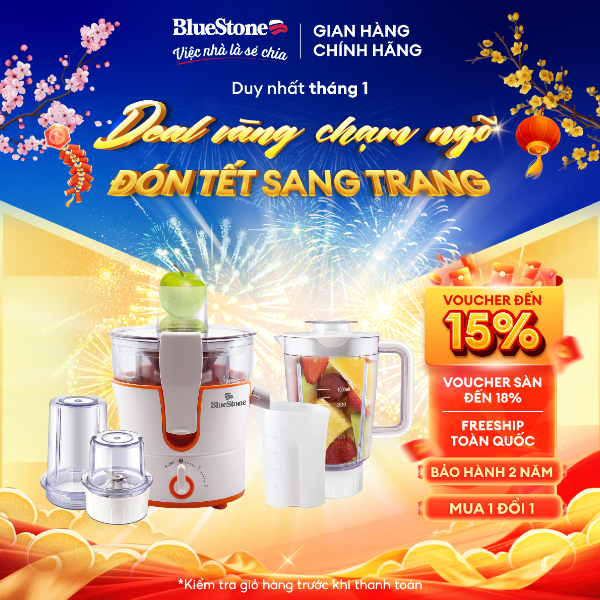 Máy xay đa năng Bluestone BLB-5343, 1L, Trắng viền cam, 250W