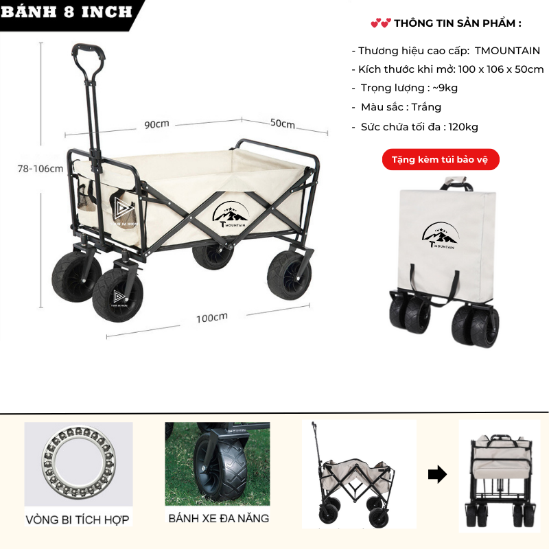 Xe Kéo Gấp Gọn Dã Ngoại Ngoài Trời Cắm Trại Thương Hiệu Tmoutain – Xe Kéo Đựng Đồ Du Lịch Cắm Trại C