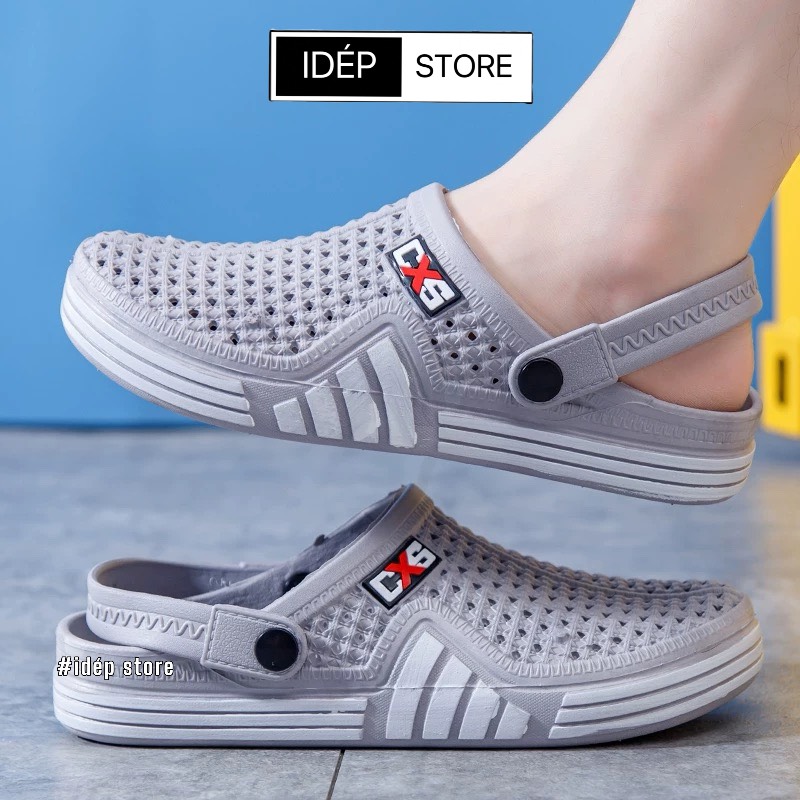 Dép sục nhựa dẻo Nam đi mưa có lỗ lưới thoáng khí chống trượt- Giày sandal bít mũi có quai hậu chống