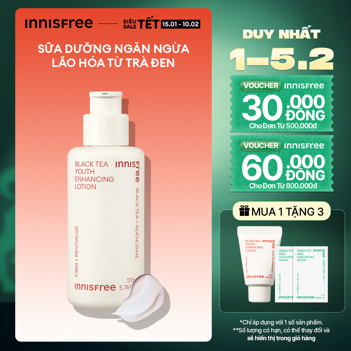 Sữa dưỡng ngăn ngừa lão hóa từ trà đen INNISFREE Black Tea Youth Enhancing Lotion