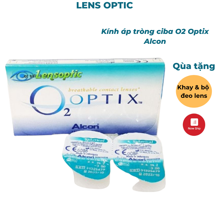 Kính áp tròng Ciba O2 Optix dùng 3 tháng không màu lens mắt trong suốt có độ cận - Lens Optic