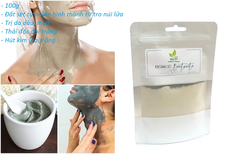 Khoáng Sét Bentonite 100G Viet Healthy Trị Da Dầu Mụn - Detox Thải Độc Hút Kim Loại Nặng