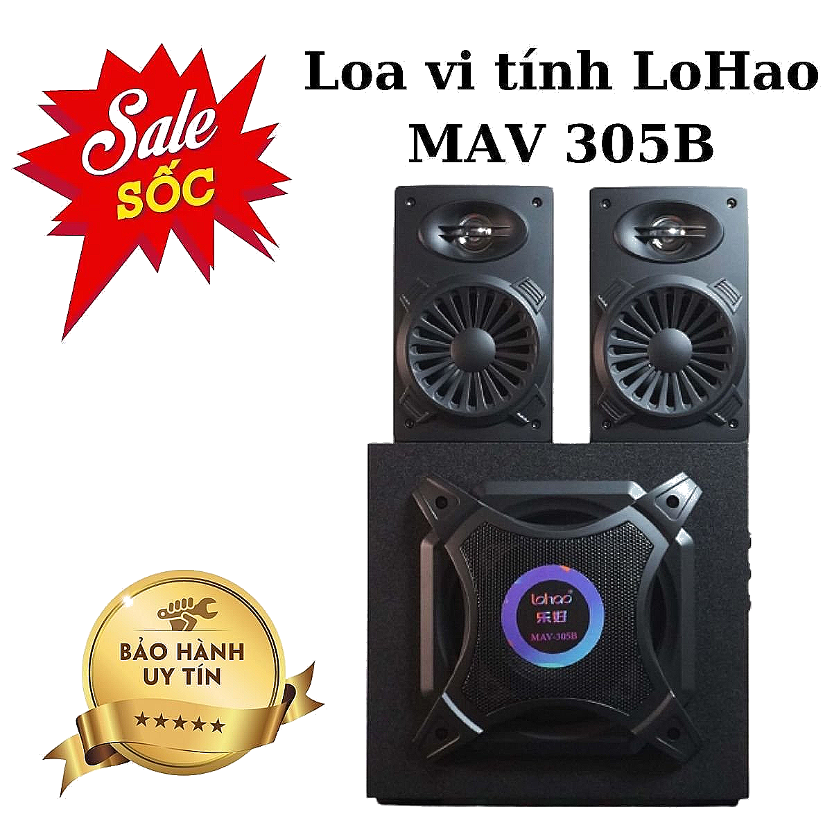 Loa vi tính Lohao MAV 305B - loa vi tính 2.1 âm thanh stereo rạp hát - Kết nối Bluetooth_ Loa máy tính 100w _ loa vi tính chính hãng _ Kết nối Bluetooth USB SD AV - 2 loa vệ tinh kèm SUB - Công suất 100W