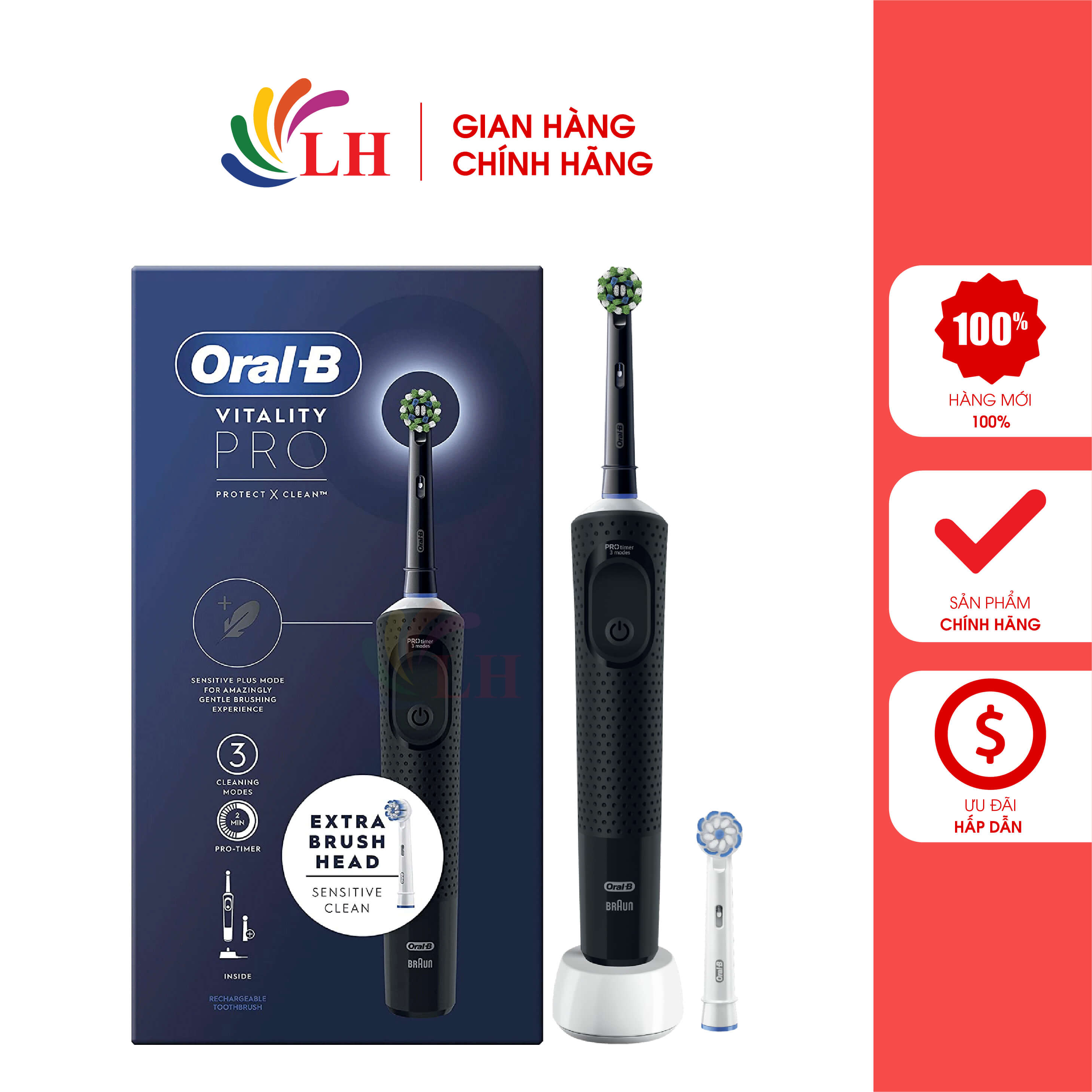 Bàn chải điện Oral-B Vitality Pro - Thiết kế nhỏ gọn màu sắc bắt mắt loại bỏ mảng bám