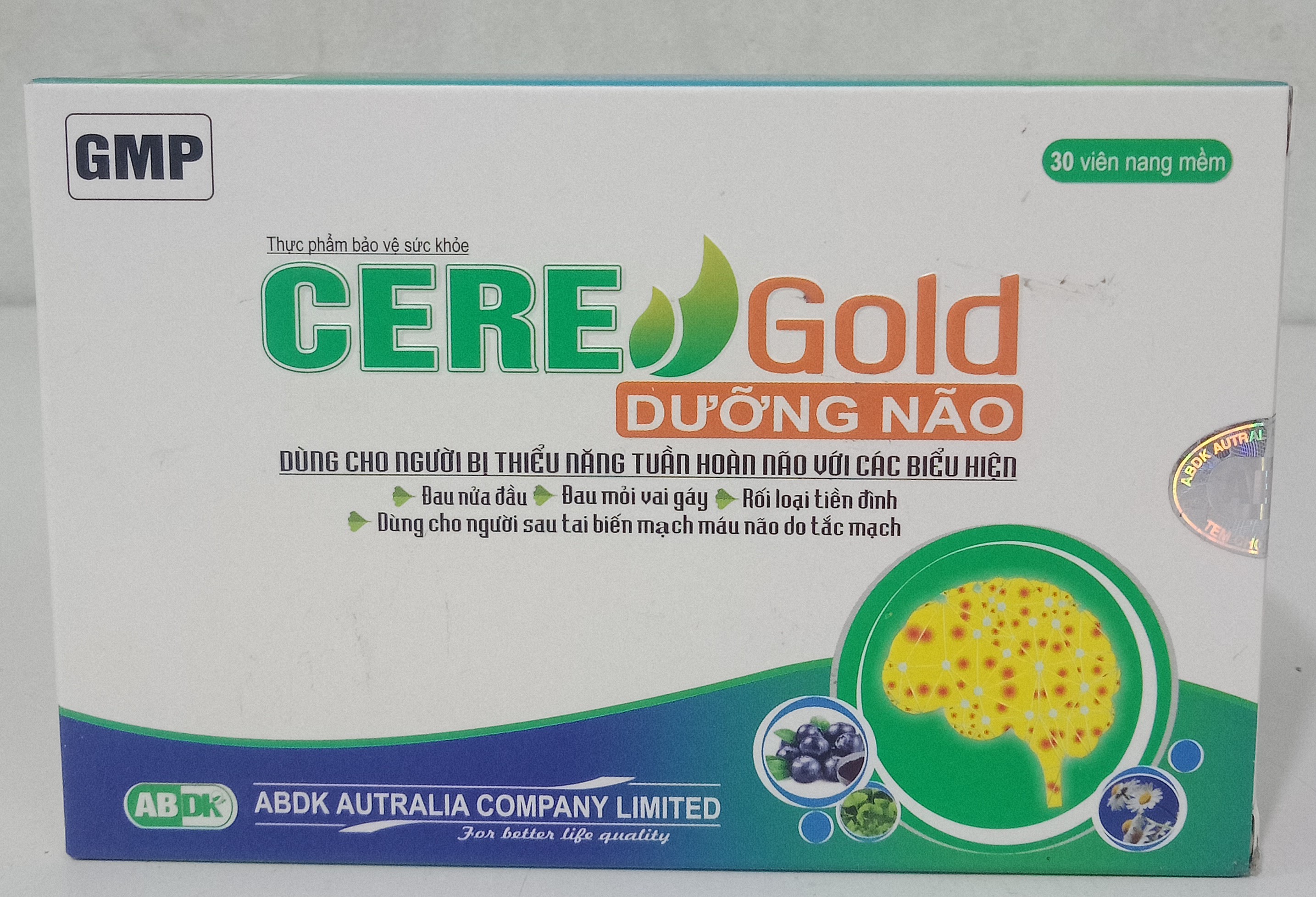 Thực Phẩm Bảo Vệ Sức Khỏe Cere Gold Dưỡng Não Hết Đau Đầu Đau Mỏi Vai Gáy Rối Loạn Tiền Đình ( 30 Viên/ Hộp)