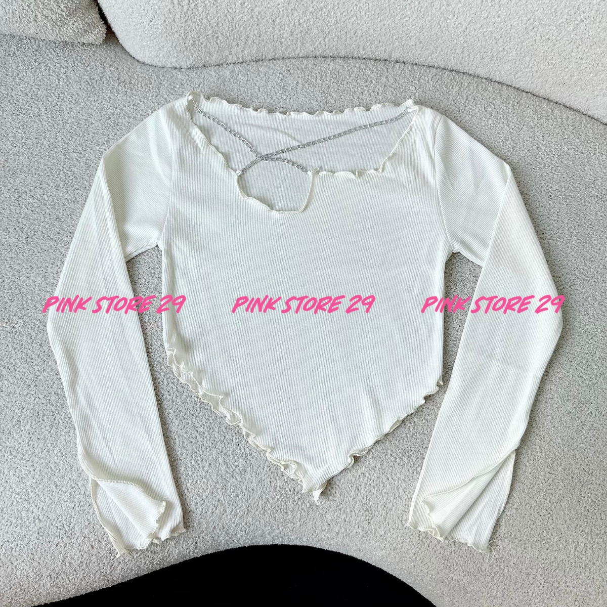 Áo Kiểu Nữ Tay Dài PINKSTORE29 Dáng Ôm Body Phối Dây Xích A5408