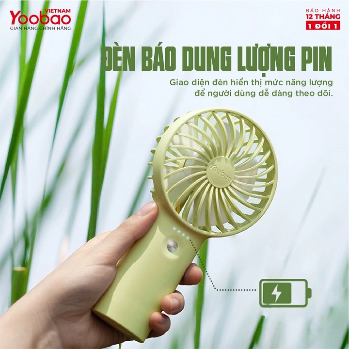 Quạt mini cầm tay chính hãng YOOBAO F3 3000mAh  pin bền 15h  nhỏ gọn tiện lợi.