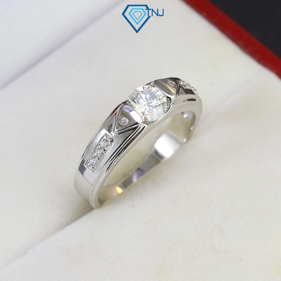 Nhẫn nam kim cương Moissanite 5.5mm xi bạch kim bản nhỏ kiểm định GRA cao cấp NNAM0020 - Trang Sức T