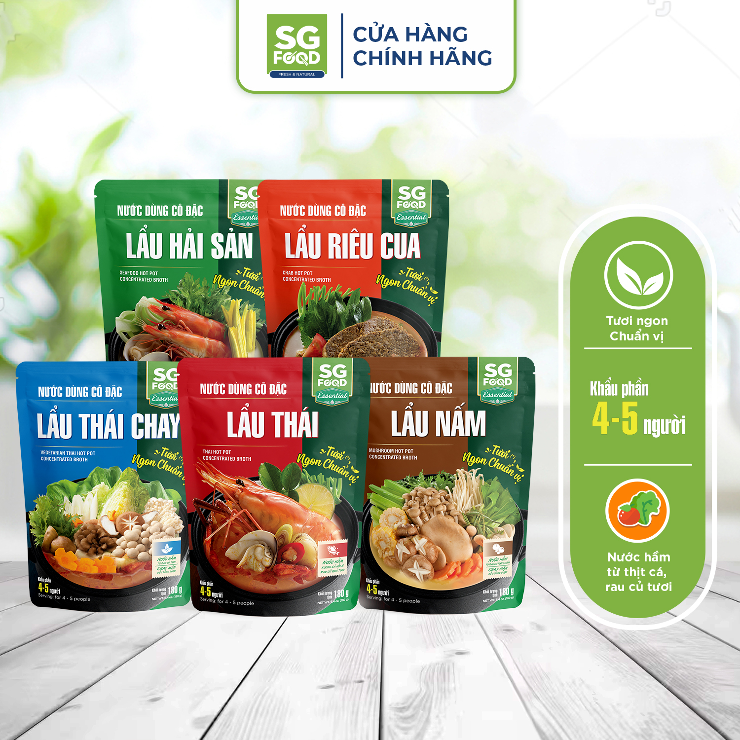 Combo 5 gói nước dùng cô đặc mix vị SG Food (Lẩu Thái Riêu Cua Nấm Thái Chay Hải Sản)