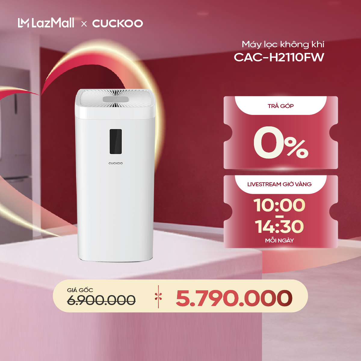 Máy lọc không khí Cuckoo CAC-H2110FW - Diện tích 70m², 3 màng lọc hiệu quả 99.9%