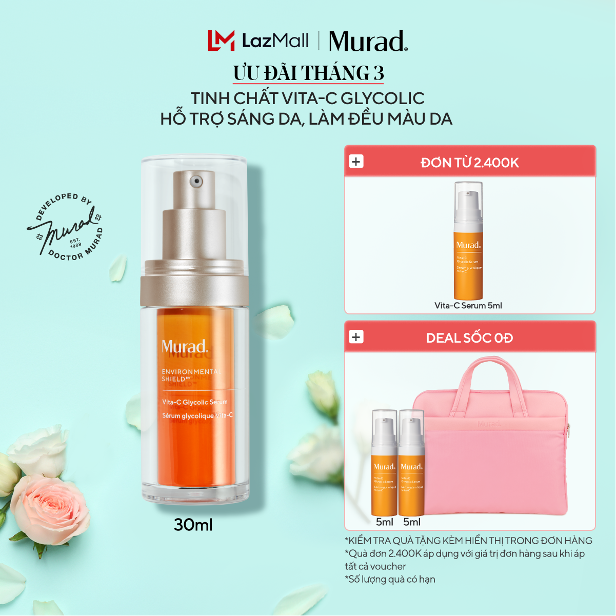 Tinh chất hỗ trợ sáng da làm đều màu da Murad Vita-C Glycolic Serum 30ml