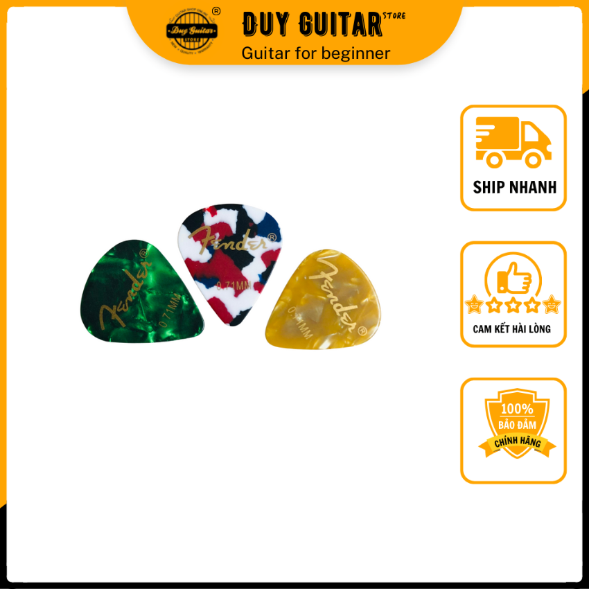 Bộ 3 cái guitar pick gải đàn Fender 0.71mm phím guitar màu sắc ngẫu nhiên mẫu giọt nước nhỏ gọn dễ c