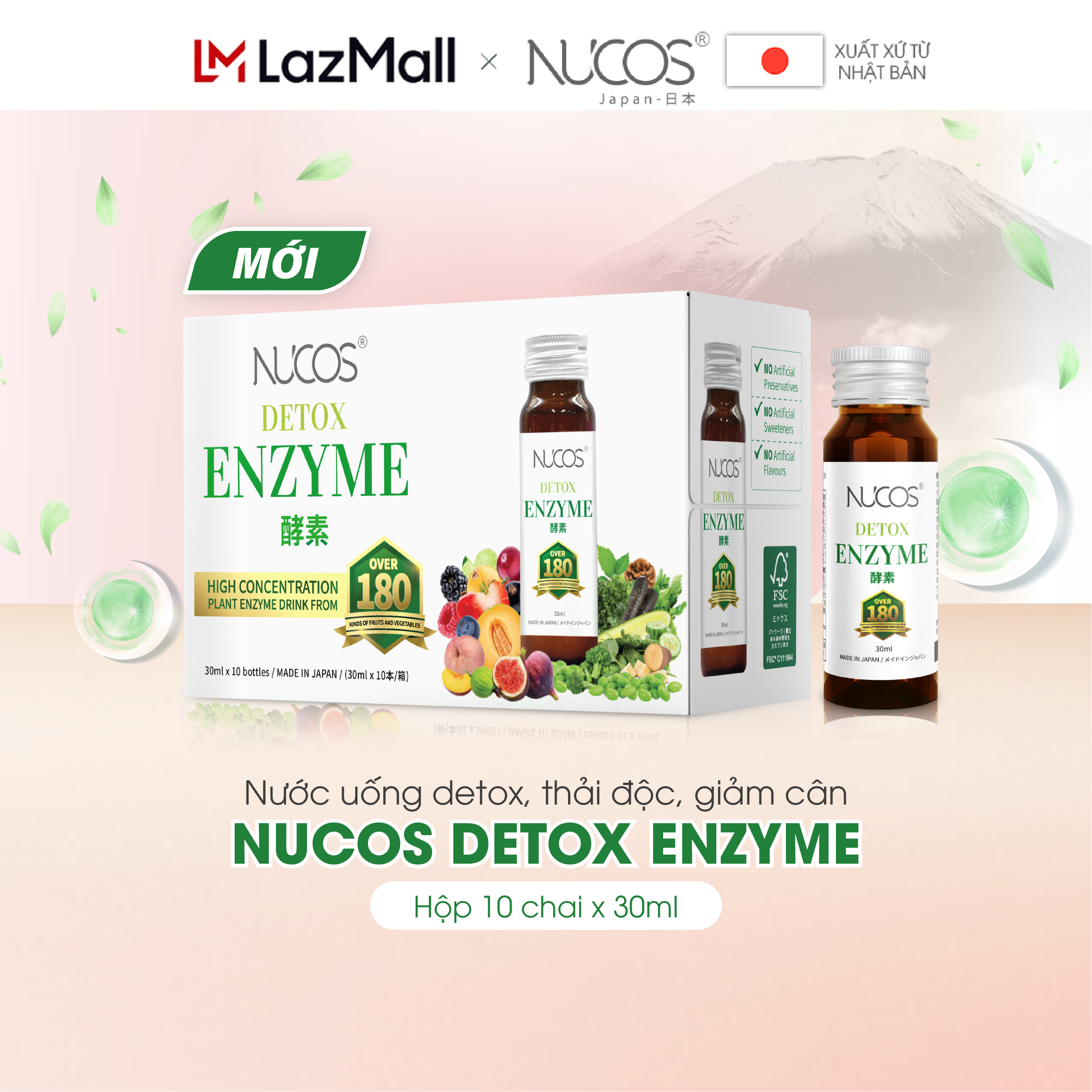 [GIFT] Nước detox enzyme hỗ trợ thải độc Nucos Detox Enzyme hộp 10 chai x 30ml​